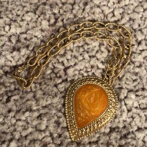 Gold necklace and brooch combo